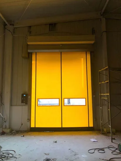 Porta de enrolar de alta velocidade de alumínio com fecho de correr de plástico e porta de enrolar de PVC com auto-reparo