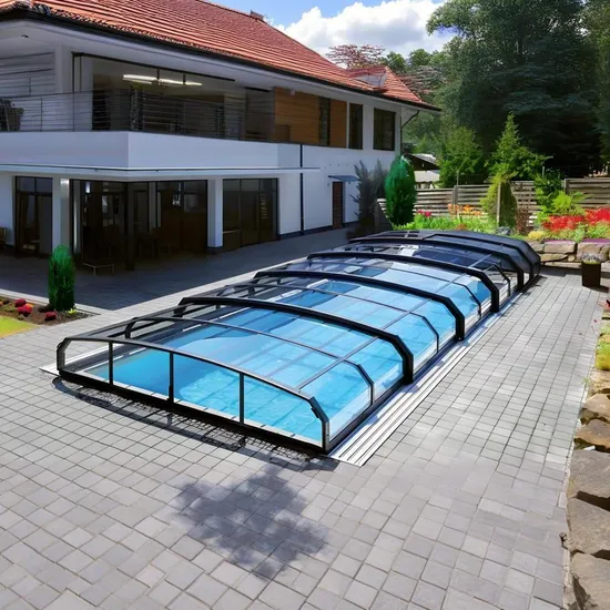 Guarda-sol automático, cabine de vidro pré-fabricada, jardim de alumínio, solário retrátil