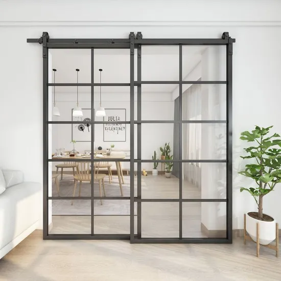 Porta de celeiro dupla deslizante de vidro fosco estilo francês