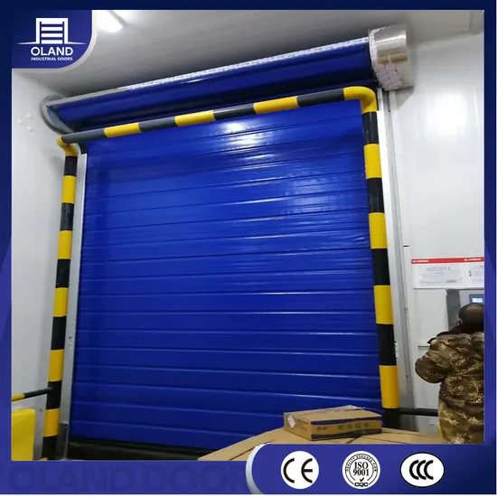 Porta de enrolar de tecido de PVC para câmara fria, porta de enrolar de alta velocidade para armazenamento industrial rápido de baixa temperatura para zona de temperatura crítica